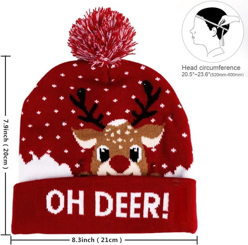 Miniatura 2 de OurWarm Gorro de Navidad con luces LED, unisex, de punto, para fiestas de Navidad