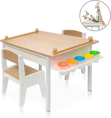 Miniatura 8 de Milliard Juego de mesa y silla de arte 2 en 1 para niños, mesa de actividades con almacenamiento, transformación de caballete, 5 vasos de pintura