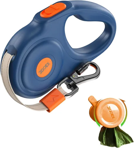 Miniatura 12 de Correa retráctil de 10 pies para perros pequeños y medianos, cinta de nailon resistente con mosquetón de bloqueo seguro y soporte para bolsa