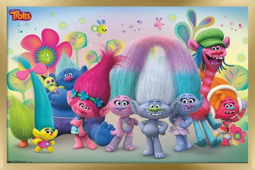 Miniatura 13 de Trends International DreamWorks Trolls - Póster de pared de grupo, 14.725 x 22.375 pulgadas, versión enmarcada de madera de granero