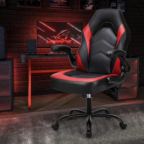 Miniatura 2 de DUMOS Silla de oficina en casa para juegos de computadora, escritorio ergonómico grande y alto con soporte lumbar de piel sintética, respaldo alto