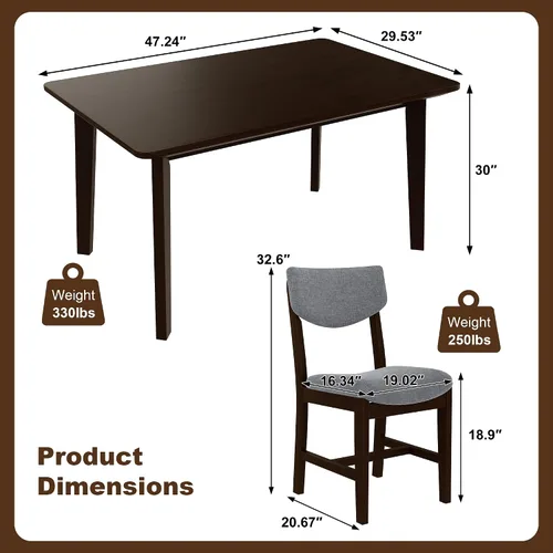 Miniatura 3 de Mesa de comedor de madera de 5 piezas y 4 sillas tapizadas, mesa rectangular con sillas, asiento y respaldo acolchados de lino para comedor, cocina