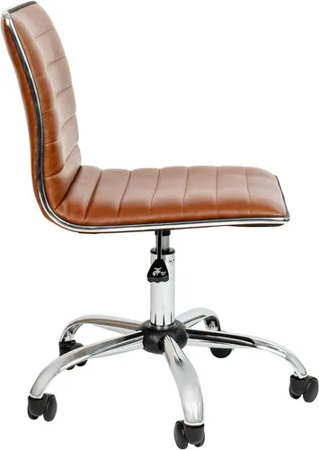 Miniatura 6 de Flash Furniture - Silla de oficina, vinilo marrón, estructura cromada, sin reposabrazos, asiento y respaldo acanalados, diseño de respaldo bajo
