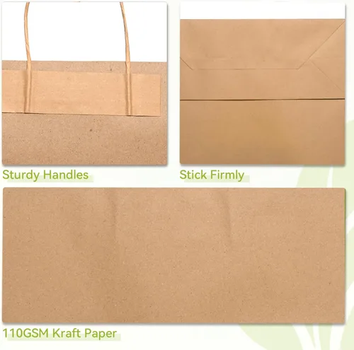Miniatura 3 de Brothersbox Bolsas grandes de papel marrón con asas, 100 unidades, 16 x 6 x 12 pulgadas, bolsas de regalo de papel kraft a granel para manualidades