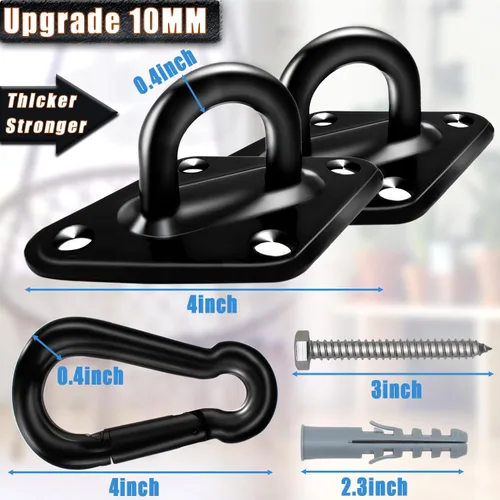 Miniatura 2 de Kit colgante de hamaca de acero inoxidable, capacidad de 1700 libras, 2 ganchos de 0.394 in para columpio de porche, silla hamaca, montaje en techo