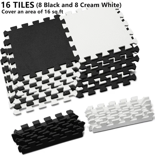Miniatura 4 de DEAYOU Tapete de espuma entrelazado de 16 azulejos, 12 x 12 pulgadas, tapete de rompecabezas de espuma EVA con bordes, tapete protector suave de 0.4