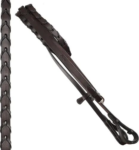Miniatura 3 de Exion Hunter - Brida inglesa con riegas con cordones, brida inglesa cosida de lujo Brida de cuero de primera calidad con herrajes de acero Habana
