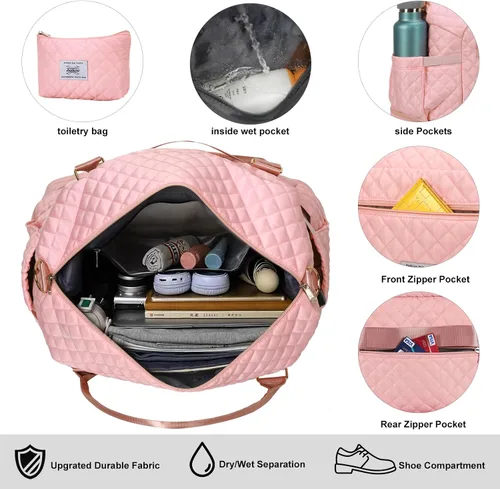 Miniatura 4 de Leathario Bolsa de viaje para mujeres y hombres, bolsa de lona deportiva, bolsa grande de gimnasio con compartimento para zapatos y bolsillo