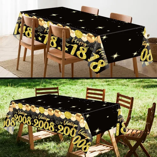Miniatura 4 de Uiorgui 2 piezas mantel de cumpleaños número 18, mantel de cumpleaños número 18 negro dorado para niños y niñas, mantel de plástico rectangular