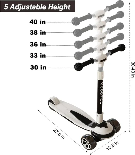 Miniatura 2 de Patinete plegable para niños de 3 a 12 años, 5 alturas ajustables con 3 ruedas de luz LED, actividades al aire libre para niños y niñas, carga Negro