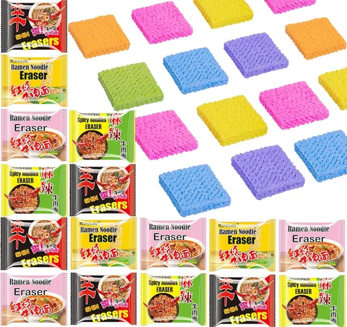 Miniatura 8 de RONDURE Lindos borradores para niños, mini comida a granel, paquete de 16 borradores de fideos ramen picantes para estudiantes, recompensas de aula