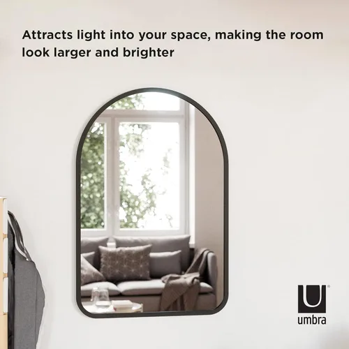 Miniatura 4 de Umbra Hub - Espejo de pared arqueado con marco de goma, estilo moderno para baño, entrada, sala de estar y más, 24 x 36 pulgadas, color negro