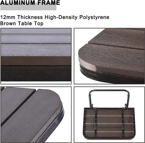 Miniatura 6 de Balcón Barandilla Mesa Colgante Al Aire Libre Plegable Marrón Aluminio Metal Mesa Lateral Ajustable 23.6"L x 15.7"W