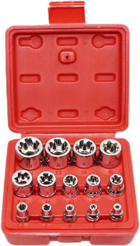 E-Torx Star Socket Set de 14 piezas con funda, 1/4, 3/8, 1/2 pulgadas. Juego de llaves de estrella externas hembra E4-E24 Rojo