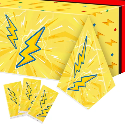 BOpusail 3 piezas de fundas de mesa con temática de dibujos animados con diseño de rayos, manteles rectangulares desechables de plástico, Amarillo