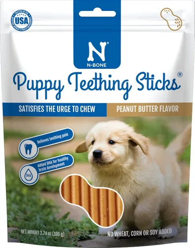 N-Bone Palitos de dentición para cachorros, sabor a mantequilla de maní, bolsa de 3.74 onzas