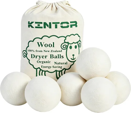 KINTOR Wool Dryer Balls XL 6 Pack, 100% New Zealand Wool Organic Fabric Softener, Hypoallergenic Baby Safe Unscented, Chemical Free Reduce Wrinkles