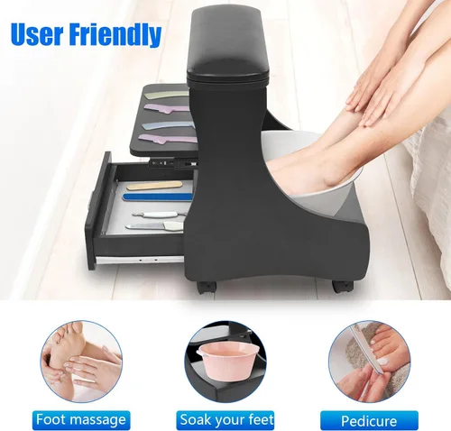 Miniatura 4 de Carrito de pedicura con 4 ruedas con frenos, carrito portátil de spa con cajón práctico, soporte de baño de pies de pedicura, reposapiés de pedicura