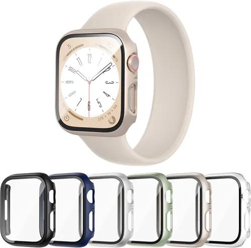 Miniatura 10 de Paquete de 6 fundas para Apple Watch SE 3 (2025) SE 2 Series 6, 5, 4, de 1.57 pulgadas, con protector de pantalla de vidrio templado, parachoques