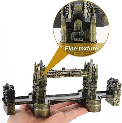 Miniatura 3 de HOMSFOU Modelo de puente de Londres, adorno de escritorio, escultura arquitectónica de aleación de metal, decoración del hogar, acento, puente