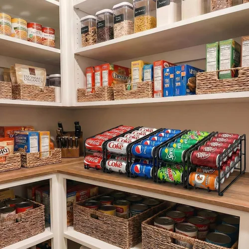 Miniatura 2 de Canyave Organizador de latas de soda, estante de almacenamiento, paquete de 2, dispensador de bebidas apilable, organizador para latas de soda, Negro