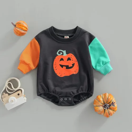 Miniatura 97 de Ropa de Halloween para bebé niña, sudadera con estampado de calabaza, mameluco de burbujas, lindo traje de Acción de Gracias de otoño