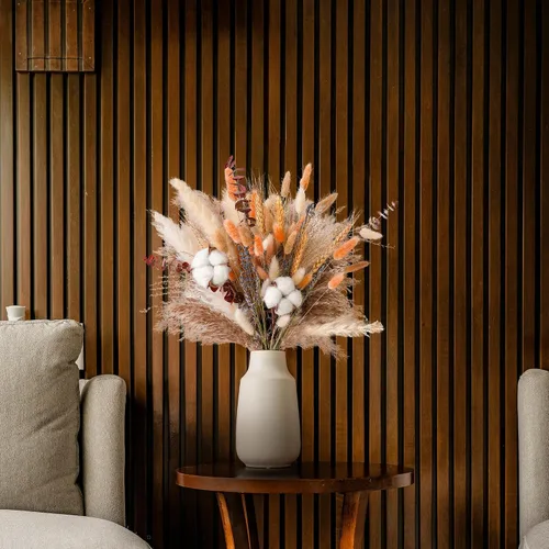 Miniatura 4 de Ramo de flores secas de otoño, decoración de otoño bohemia con hierba de pampas, algodón y colas de conejo naranja, arreglo floral de otoño