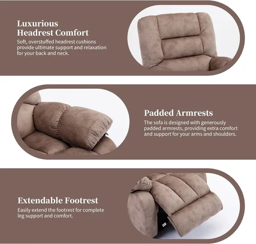 Miniatura 7 de IOMOR Silla reclinable de masaje con calor y masaje, sillas reclinables ergonómicas de tela transpirable, silla individual con bolsillos laterales