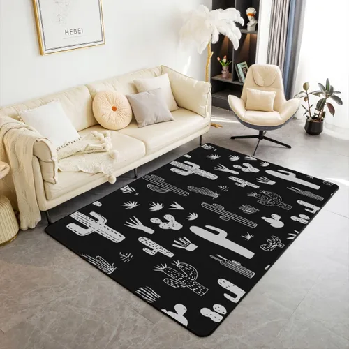 Erosebridal Alfombra de área de cactus para niños y niñas, color negro y gris, alfombra de sala de estar, 3 x 5 pies, alfombra de plantas