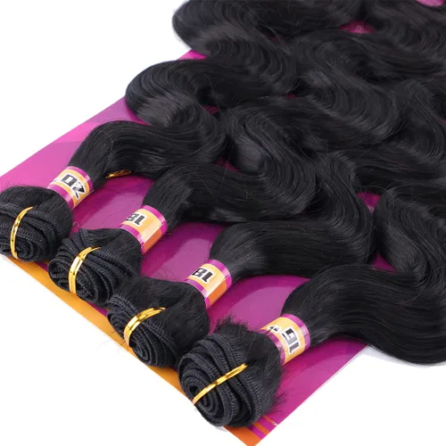 Miniatura 6 de Extensiones de cabello sintético ondulado de tejido rápido, extensiones de cabello sintético de color negro para mujeres (1B# 16181820 pulgadas)
