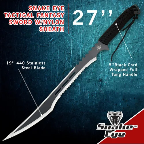 Miniatura 3 de Snake Eye Tactical - Espada de fantasía con funda de nailón, machete para exteriores y camping Plateado negro