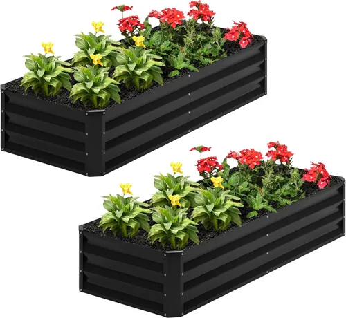 2 camas de jardín elevadas galvanizadas de 4 x 2 x 1 pies, macetas elevadas, caja de jardín de metal, planta grande para plantar al aire libre, cama