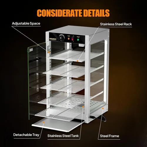 Miniatura 6 de ROVSUN Calentador de alimentos comercial de 5 niveles, calentador de pizza de 15 pulgadas, pantalla de calentador de alimentos con iluminación LED