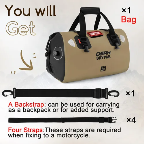 Miniatura 7 de OSAH DRYPAK Bolsa de lona impermeable – Bolsa seca para motocicleta con gran espacio de almacenamiento, bolsas de equipaje impermeables con bolsillo