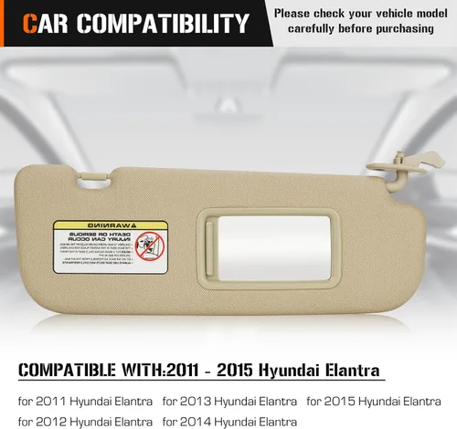 Miniatura 2 de Visera solar derecha para Hyundai Elantra 2011-2015 (no compatible con el modelo GT), repuesto de parasol beige del lado del pasajero 852203X000TX