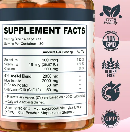 Miniatura 2 de Suplemento de mio-inositol y D-chiro inositol para mujeres – Complejo de proporción 40:1 ideal para fertilidad, equilibrio hormonal, ciclo menstrual