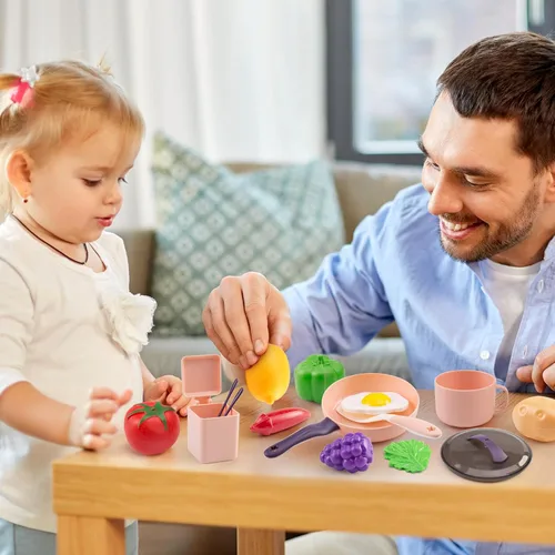 Miniatura 6 de 60 piezas de accesorios de cocina de juego para niños, juego de cocina de simulación con ollas y sartenes, vajilla y conjuntos de frutas y barbacoa