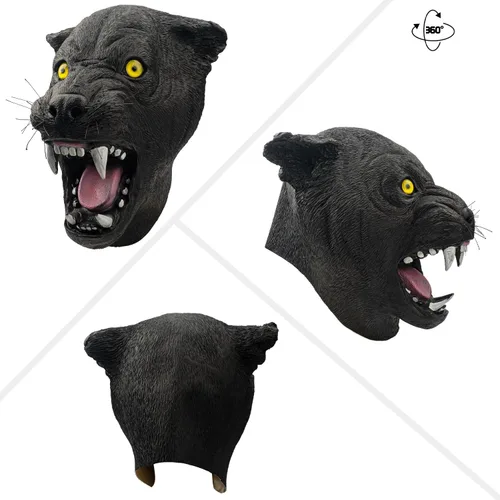 Miniatura 6 de PartyHop Máscara de Pantera Negra de Látex de Leopardo Salvaje de Cabeza Completa Máscaras Realistas Disfraz para Fiesta de Halloween