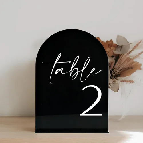 Miniatura 7 de Números de mesa de acrílico de arco negro con soportes 1-15, letrero acrílico arqueado negro de 5 x 7 pulgadas y base, números de mesa de arco