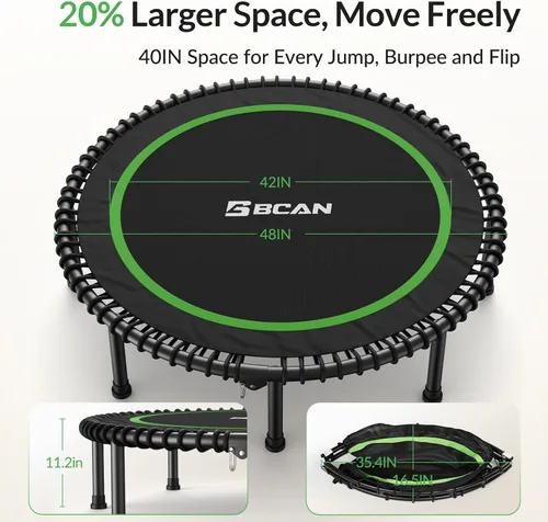 Miniatura 7 de BCAN 450/550LBS Mini Rebounder Trampoline for Adults, 40"/48" Foldable Fitness Trampoline with Bungees, Quiet & Stable Exercise Trampoline verde