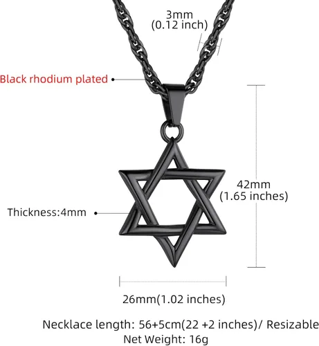 Miniatura 6 de GOLDCHIC JEWELRY Judaism Jewish Israel Star of David Cross Pendant Mens Punk Rock 316L Stainless Steel18K Gold PlatedBlack Rhodium Plated Hexagram