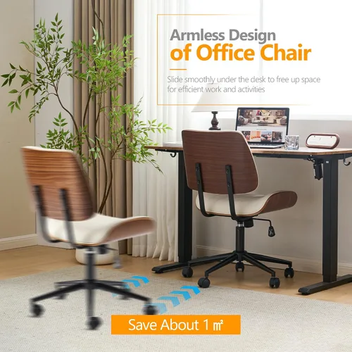 Miniatura 8 de VINGLI Silla de oficina para el hogar con asiento y respaldo curvos anchos sin brazos, silla de escritorio ergonómica con altura ajustable, función
