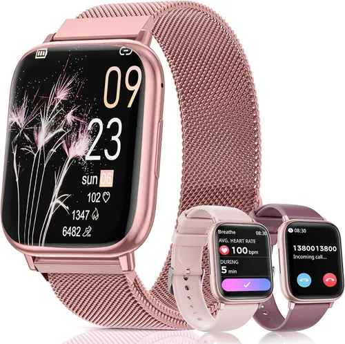 Miniatura 10 de Reloj inteligente para mujer, reloj de fitness de 1.83 pulgadas con presión arterial, llamadas/mensajes, seguimiento de ciclo femenino, frecuencia