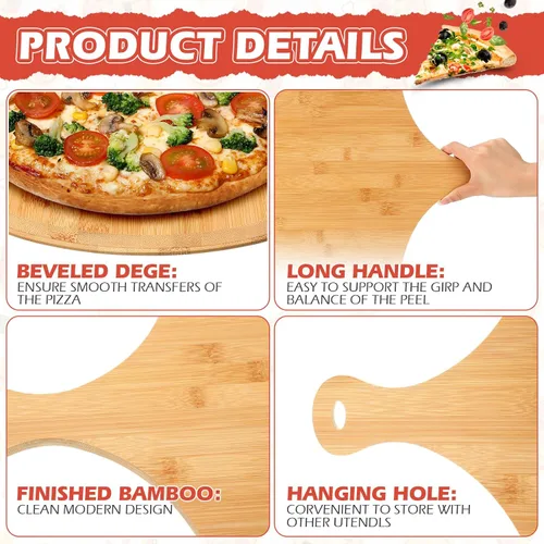 Miniatura 3 de Norme Juego de 6 piezas de cáscaras de pizza de bambú, paleta de madera para pizza con asa, tabla de cortar de madera, accesorio de horno