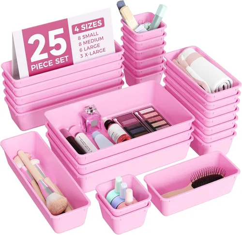 Miniatura 8 de BiuLeon - Juego de 25 organizadores de cajones de plástico, 4 tamaños, organizador de tocador y maquillaje, bandejas organizadoras para cajones