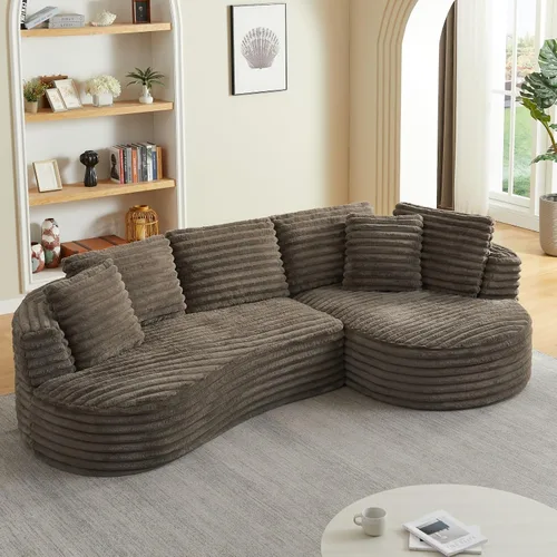Miniatura 9 de KEVINSPACE Sofá curvo de 101 pulgadas, 4 asientos, moderno sofá de tela boucle de lujo, sofás de respaldo curvado de mediados de siglo, moderno