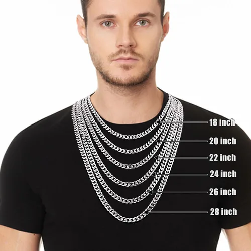 Miniatura 2 de Fiusem Cadena de eslabones cubanos en tono plateado para hombres, collares de cadena de acero inoxidable para hombres y mujeres, ancho 4560.315 in