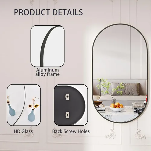 Miniatura 3 de Protylctaster Espejos ovalados, espejos ovalados de baño, espejo negro de 20 x 28 pulgadas, espejos decorativos de pared, espejos de baño para sobre