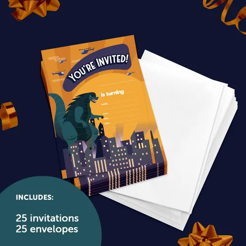 Miniatura 2 de Coastal Palm Godzilla - Tarjetas de invitación de feliz cumpleaños (25 unidades) con sobres para niños y niñas (diseño de 25 unidades, 1)