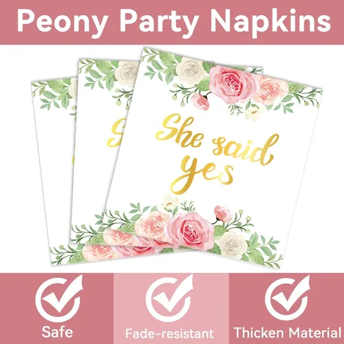 Miniatura 3 de ZOIIWA 96 piezas Platos y servilletas "She Said Yes" Decoraciones de compromiso Platos y servilletas de papel para postres "She Said Yes" Juego